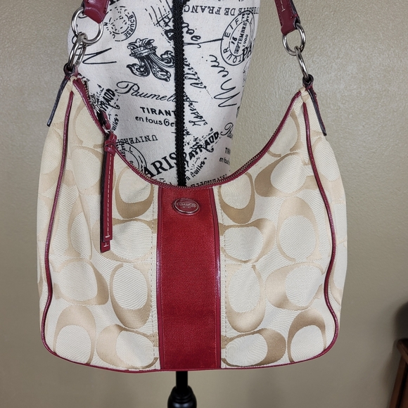 Coach Handbags - Coach Hobo Convertible Khaki Red Authenticate Work